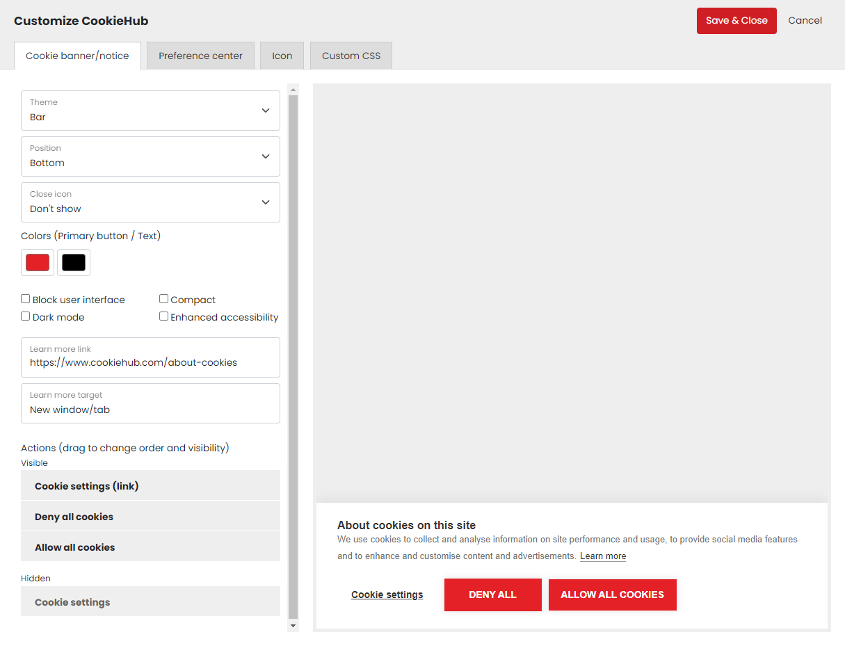 Customize - Cookie banner