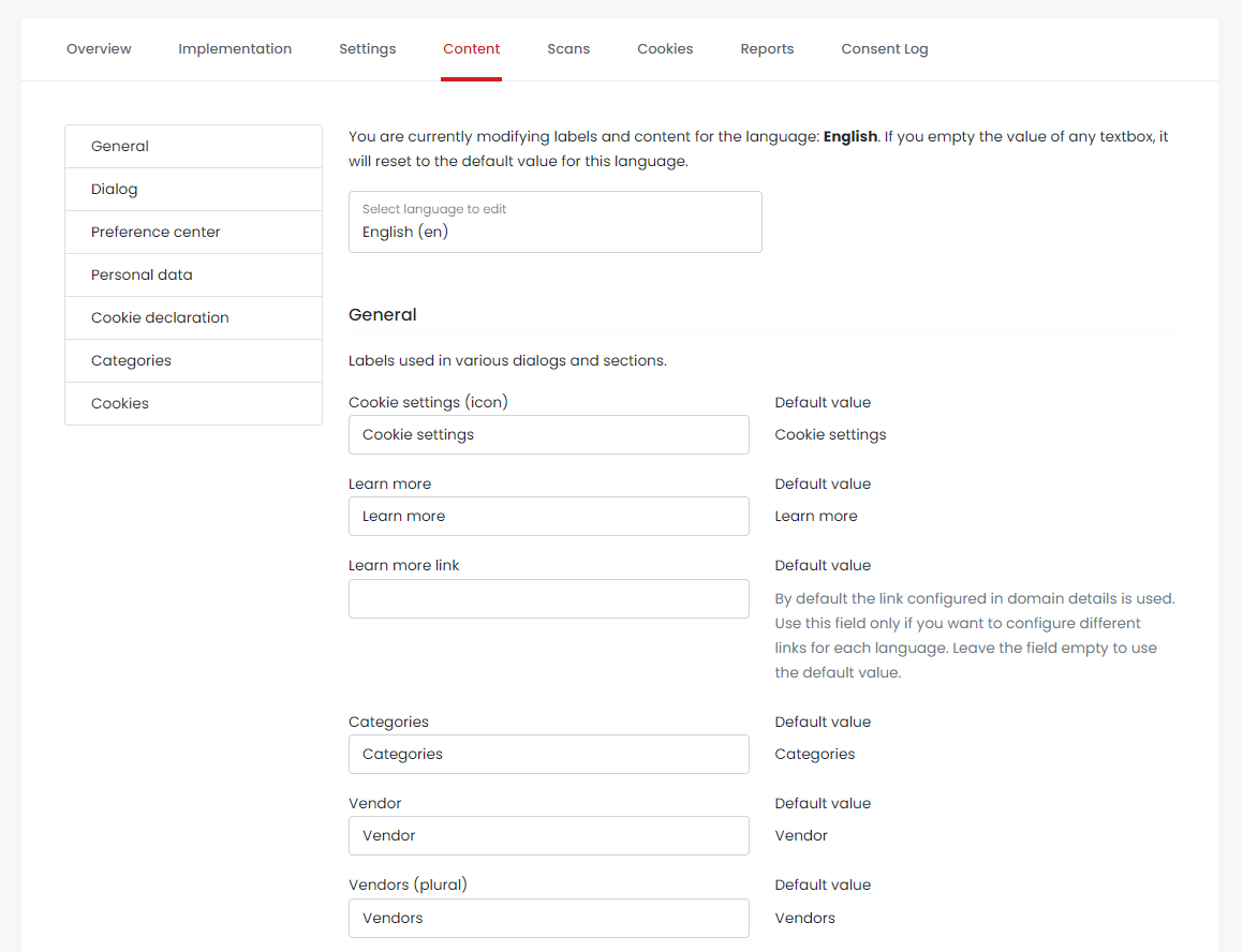 Domain settings - Languages