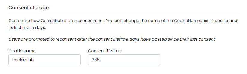 Domain settings - Consent storage