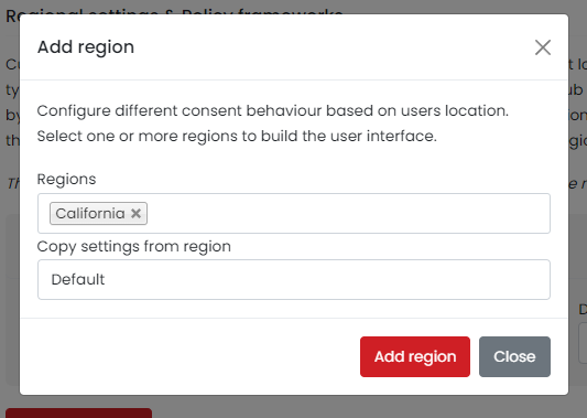 Domain settings - Add regions