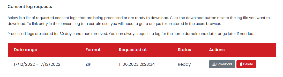Download consent log