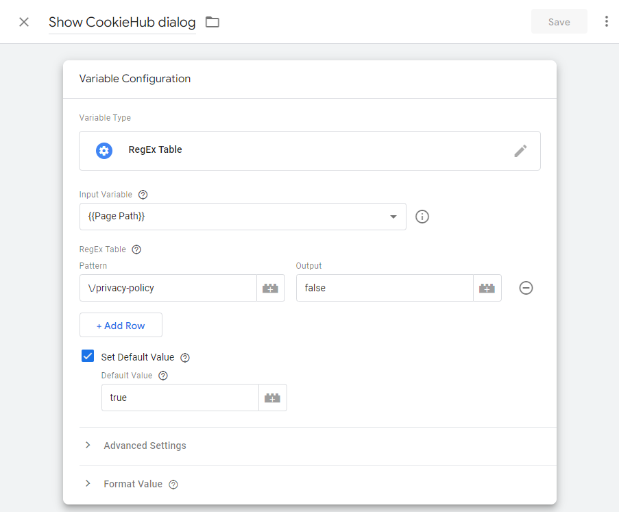 RegEx Table in Google Tag Manager