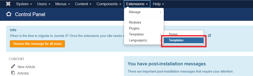 Access Templates in Joomla