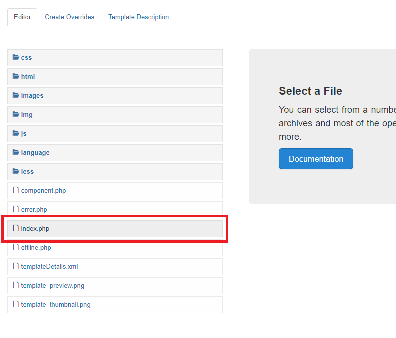 Edit template files in Joomla