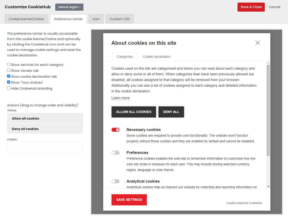 Customize - Preference center