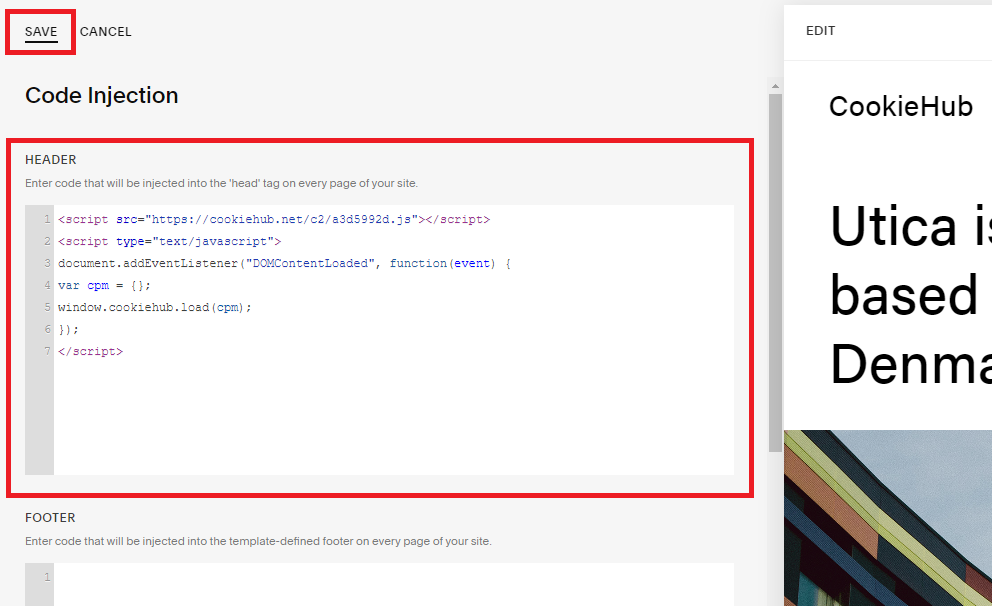 Add script to the head tag in Squarespace